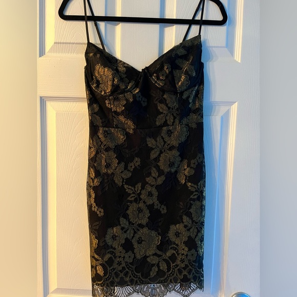 For Love & Lemons Black and Gold Lace Mini Dress size S (tailored to XS) - Picture 4 of 5